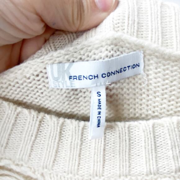 French Connection Small NWT Women Cream Knit Grudge Y2K Short Sleeve Sweater Top - Picture 5 of 9